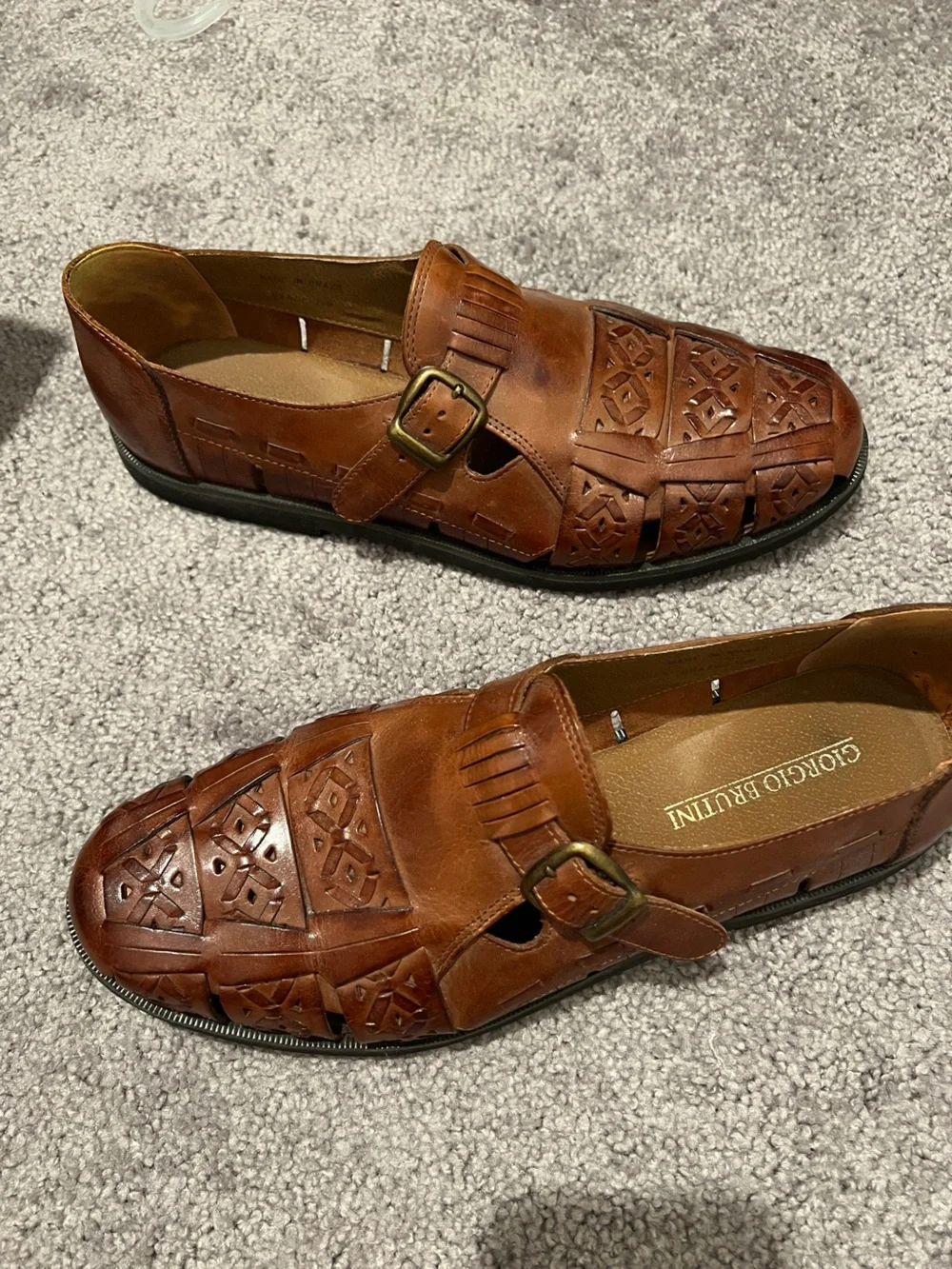 Giorgio Brutini Men's Cognac Brown Leather Fisherman Slip-On Loafers Size 12M